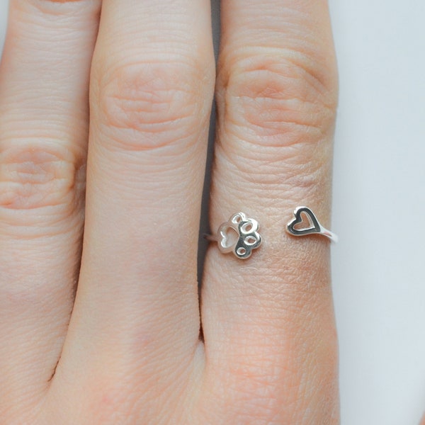 Sterling Silver Cat Ring or Dog Ring with Paw Print, Adjustable Cat Ring for Women, Pet Paw Print Ring, Pet Memorial Ring Cat Mom Gift