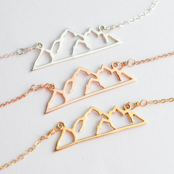 Mountain Necklace Sterling Silver, Gold or Rose Gold, Wanderlust Jewelry, Hiker Gift, Nature Necklace for Women, Adventure Wedding Necklace
