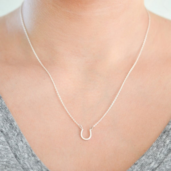 Sterling Silver Horseshoe Necklace for Women, Dainty Minimalist Good Luck Charm, Everyday Layering Necklace, Equestrian Jewelry Gift for Her