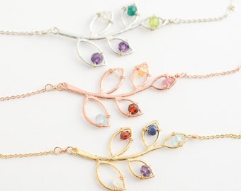 Rose Gold, Gold or Sterling Silver Mothers Necklace, Personalized Family Birthstone Jewelry, Grandma or Mom Birthday Gift from Grandchildren