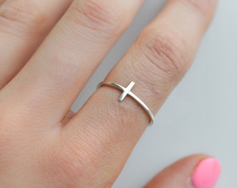 Sterling Silver Cross Ring, Purity Ring for Women Christian, Dainty Cross Ring for Thumb, Simple Spiritual Ring, Index Pointer or Thumb Ring