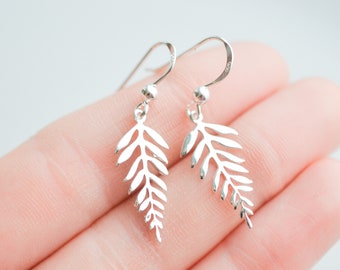 925 Sterling Silver Leaf Earrings, Minimalist Earrings, Nature Earrings, Dainty Earrings, Casual Dangle Earrings, Fall Wedding Earrings