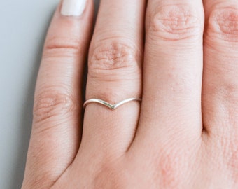 Sterling Silver Chevron Stacking Rings for Women - Ultra Thin Band Stack Ring - Skinny Wave Hammered Stackable Rings - Size 5 6 7 8 9 10