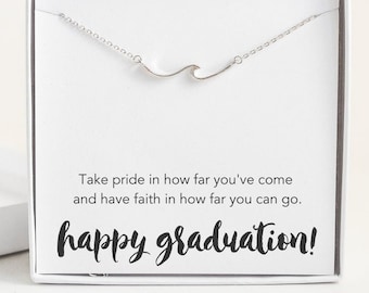 Graduation Gift for Her, Sterling Silver Wave Necklace, College High School Class of 2025, Grad Masters Nurse Best Friend Sister Daughter