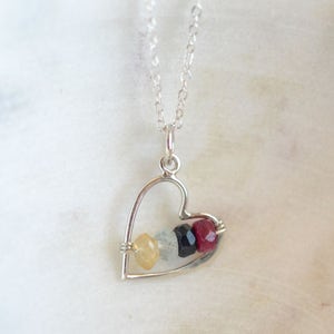Silver Heart Birthstone Necklace - Family Mom Necklace - Birthstone Family Jewelry - Grandmother Birthstone Necklace - Gift for Grandma