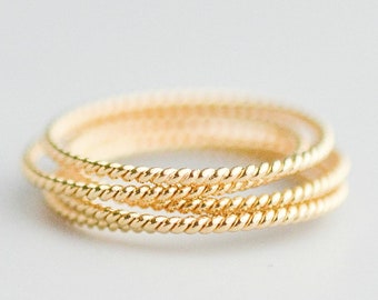 Gold Twisted Stacking Ring for Women - 14k Goldfilled Twisting Thin Band Stack Ring - Skinny Stackable Ring - Dainty Twist Size 5 6 7 8 9 10