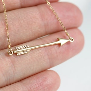 Gold Filled Arrow Necklace for Women, Simple Minimalist Pendant, Layered Layering Necklace, Horizontal Arrow Charm, Birthday Gift for Her image 2