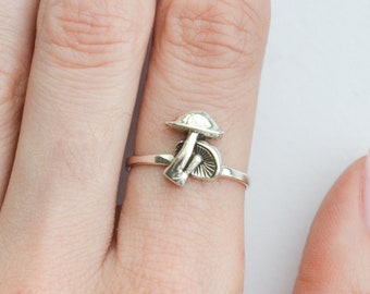 Sterling zilveren paddestoel ring, bosrijke bos ring, Cottagecore sieraden, paddestoel paddestoel Fairy kern ring, botanische natuur geïnspireerd ring