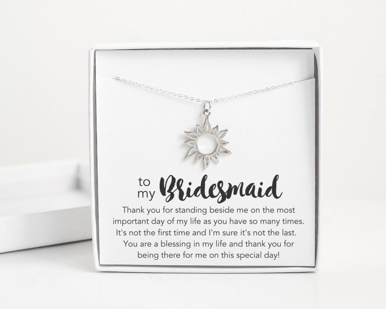 Bridesmaid Necklace Gift for Bridesmaid Sterling Silver Bridesmaid Necklace Sun Junior Bridesmaid Gift Necklace Bridesmaid Proposal Gift
