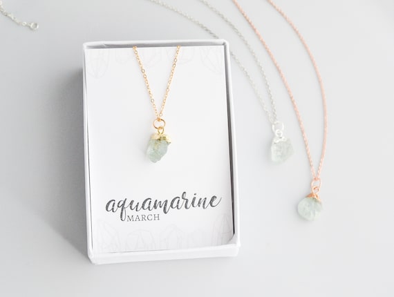Raw Aquamarine Necklace in Sterling Silver, Gold Filled or Rose Gold, March Birthstone Jewelry, Birthday Gift for Mom Daughter Sister Niece