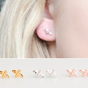 Sterling Silver Bee Stud Earrings, Sterling Silver Bee Earrings, Bumble Bee Earrings for Women, Dainty Stud Earrings Sterling Silver for Her