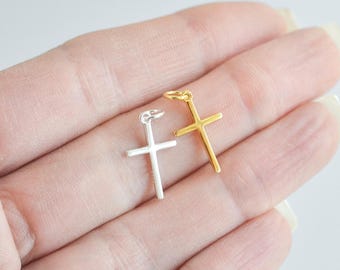 Sterling Silver or Gold Cross Charm, Small Cross Pendant, Religious Jewelry Making, Christian Charm Add-On, Minimalist Faith Jewelry Supply
