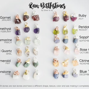 Puede incluir: Encantos de piedras de nacimiento en bruto para cada mes del a&ntilde;o. Granate, amatista, aguamarina, cuarzo cristal, esmeralda, piedra lunar, rub&iacute;, peridoto, zafiro, cuarzo rosa, citrino y topacio azul.