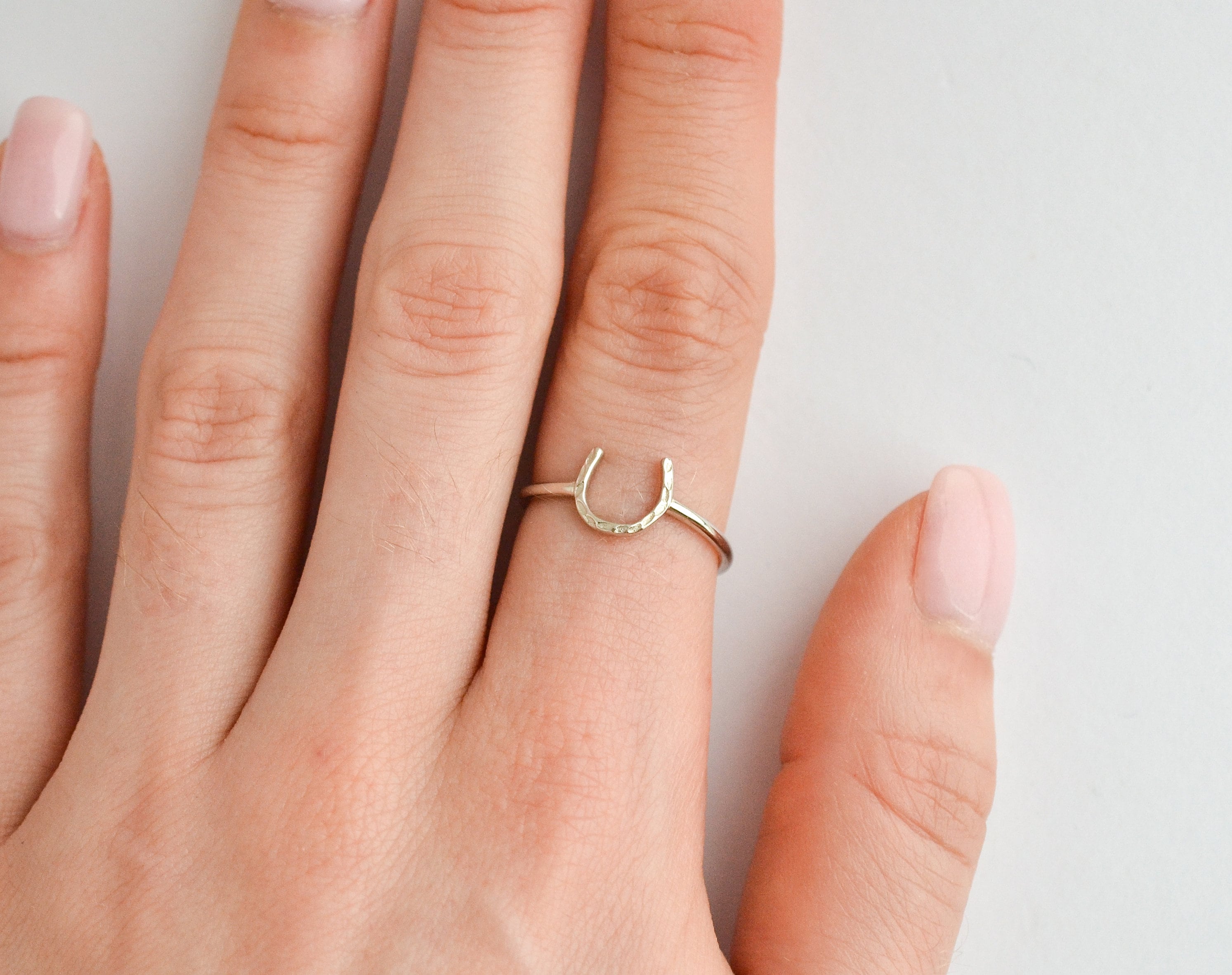 Sterling Silver Horseshoe Ring for Women, Lucky Horse Shoe Ring