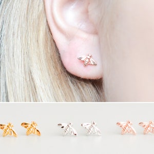 Rose Gold  Bee Stud Earrings, Small Rose Gold Bee Earrings, Bumble Bee Earrings for Women, Dainty Stud Earrings Rose Gold for Her,