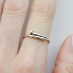 Sterling Silver Nail Ring, Adjustable Nail Wrap Ring, Silver Construction Ring, Industrial Jewelry, Minimalist Ring for Men or Women