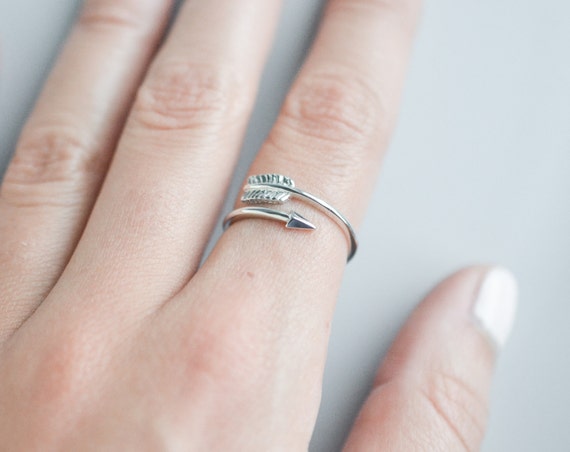 Adjustable Stacking Band 925 Sterling Silver Arrow Ring for Women Stackable Dainty Delicate Size 5 6 7 8 9 10