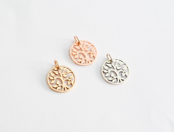 Sterling Silver Family Tree Charm - Dainty Rose Gold Tree of Life Add On Charm - Gold Nature Inspired Pendant