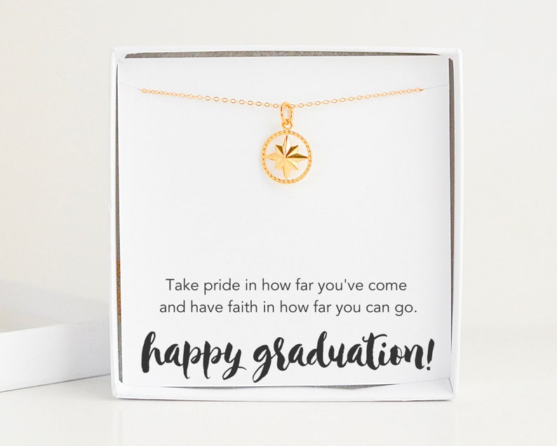 High School Graduation Gift for Her, Gold Filled Compass Necklace Class of 2024, College Masters Degree Nurse Best Friend Daughter image 1