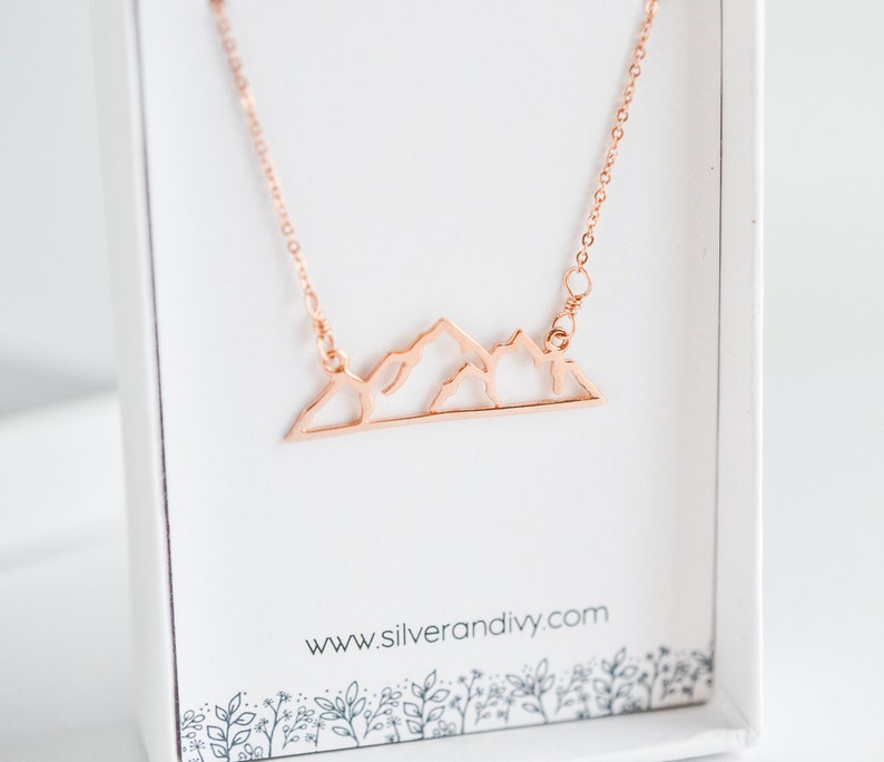 Mountain Necklace Sterling Silver, Gold or Rose Gold, Wanderlust Jewelry, Hiker Gift, Nature Necklace for Women, Adventure Wedding Necklace image 3