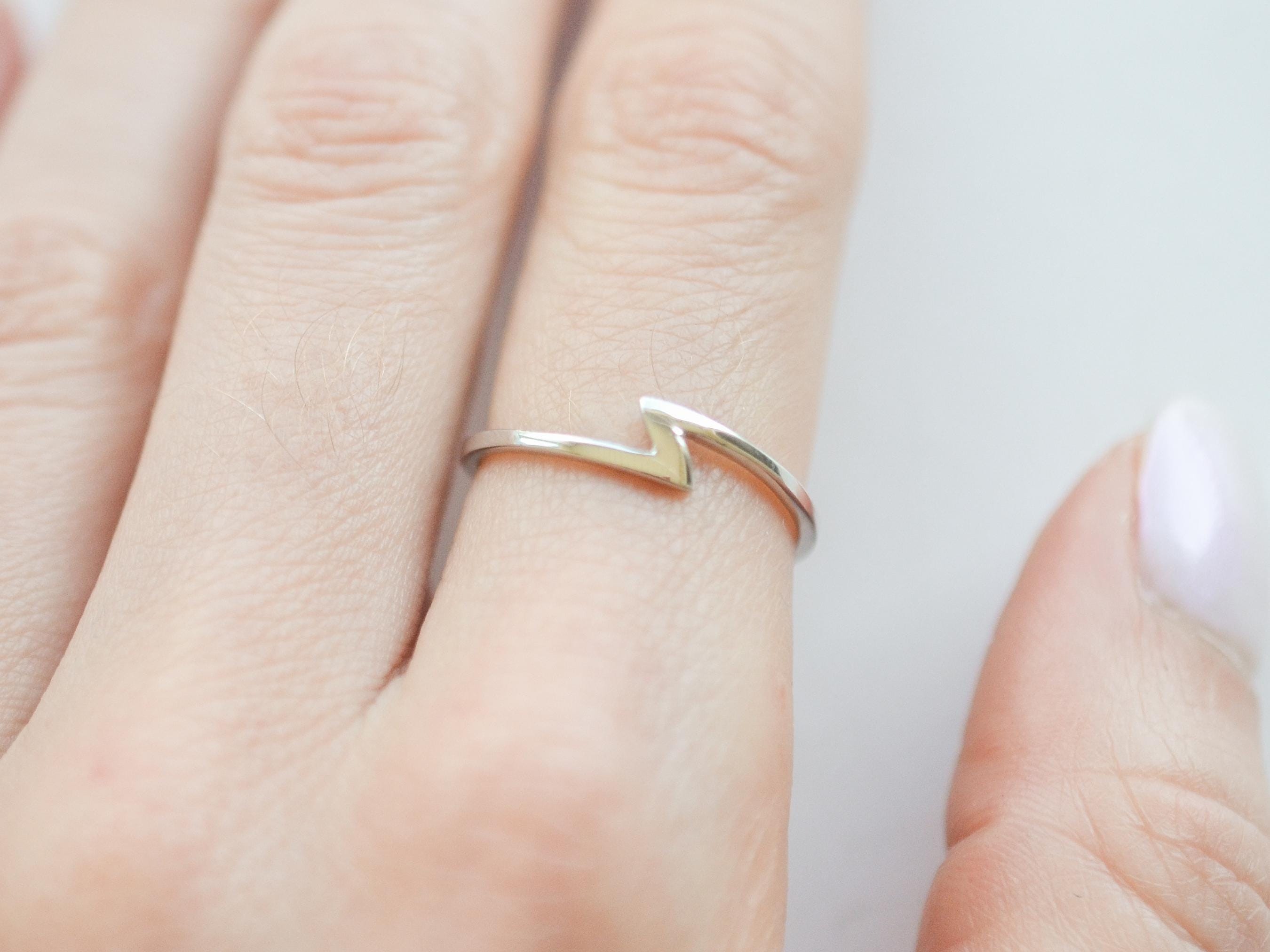 925 Silver Geometric Zig Zag Ring for Women , Unusual Ring