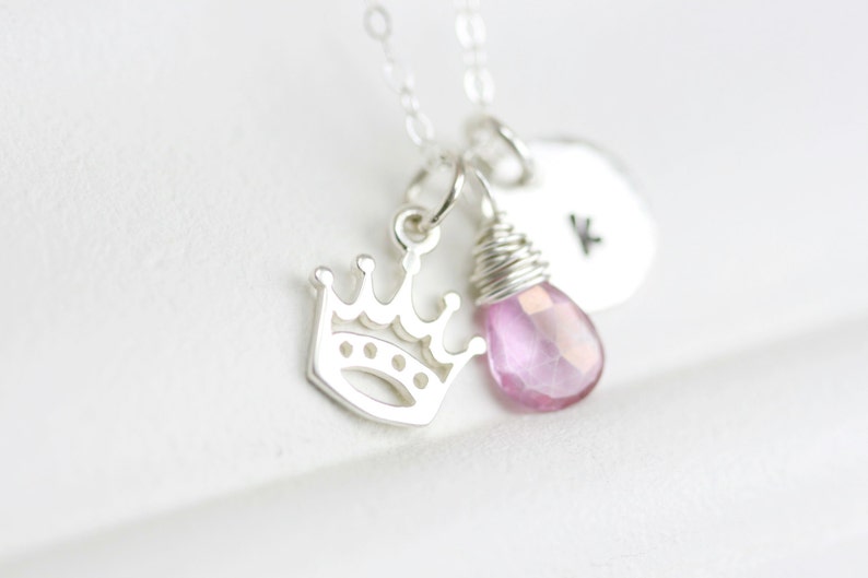 Princess Necklace Princess Crown Necklace Personalized Queen Necklace Royal Necklace Custom Letter Birthstone Sterling Silver image 1