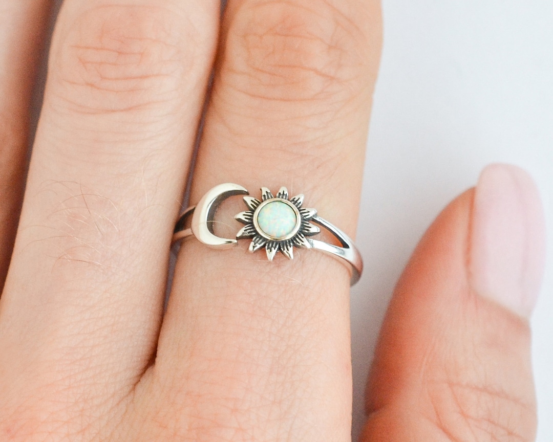 Sterling Silver Sun and Moon Ring, Adjustable Celestial Ring Sterling Silver Sun and Moon Ring, Adjustable Celestial Ring