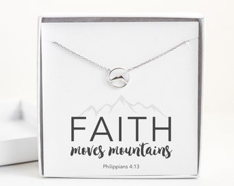 Sterling Silver Faith Necklace for Women, Faith Can Move Mountains, Bible Verse Necklace, Teen or Adult Baptism Gift, Scripture Necklace