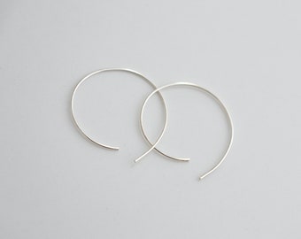 Circle Sterling Silver Threader Earrings, Silver Thread Earrings, Minimalist Threader Earrings, Dainty Lightweight Earrings, Gift for Her