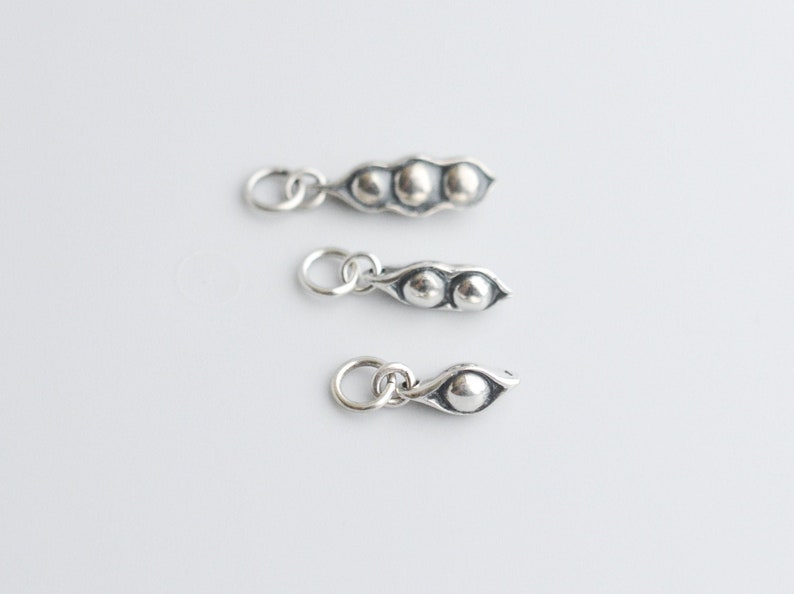 Sterling Silver Two Peas in a Pod Charm Add on Sterling Silver Charm A La Carte Charm One Two and Three Peapods 1 2 3 Peas Pendants image 1