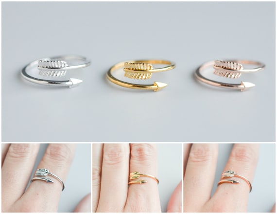 Adjustable Stacking Band 925 Sterling Silver Arrow Ring for Women Stackable Dainty Delicate Size 5 6 7 8 9 10