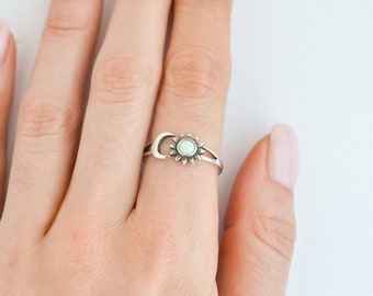 Sterling Silver Sun and Moon Ring, Adjustable Celestial Ring Sterling Silver Sun and Moon Ring, Adjustable Celestial Ring