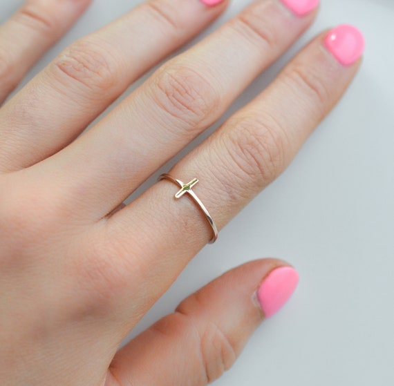 Rose Gold Cross Ring, Minimalist Faith Ring, Dainty Christian Cross Ring, Simple Religious Ring For Women Teens or Unisex