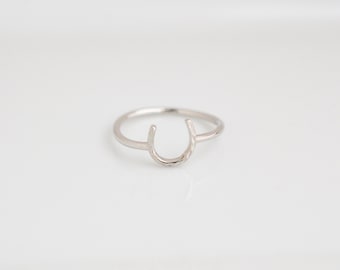 Dainty 925 Sterling Silver Lucky Horseshoe Ring With CZ Studs - Size 7.75, High Polish Finish, 1.25mm Round Stones