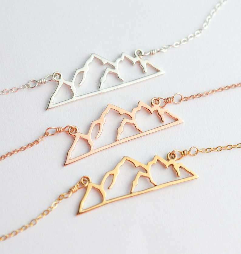 Mountain Necklace Sterling Silver, Gold or Rose Gold, Wanderlust Jewelry, Hiker Gift, Nature Necklace for Women, Adventure Wedding Necklace image 2