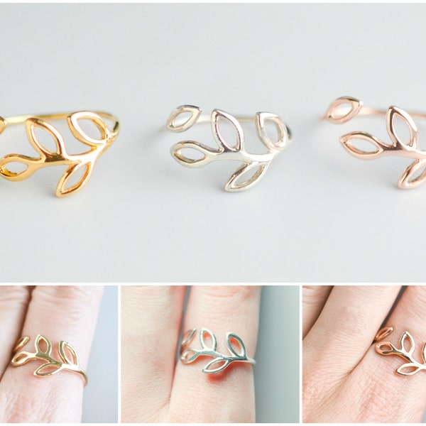 Sterling Silver Leaf Ring for Women - Gold/Rose Gold Nature Inspired Dainty Ring - Adjustable Ring - Branch Vine Ring - Size 5 6 7 8 9 10