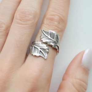 Open Leaf Ring Sterling Silver - Nature Inspired Dainty Ring - Leaves Adjustable Ring - Open Ring Silver - Wrap Ring Sizes 6-12