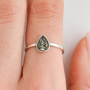 Sterling Silver Forest Ring for Women, Minimalist Cottagecore Ring, Dainty Nature Ring, Organic Pine Tree Ring for Her, Size 5 6 7 8 9 10