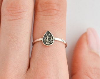 Sterling Silver Forest Ring for Women, Minimalist Cottagecore Ring, Dainty Nature Ring, Organic Pine Tree Ring for Her, Size 5 6 7 8 9 10