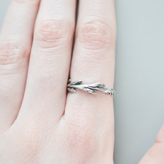 925 Sterling Silver Tree Ring Branch Leaf Leaves Wrap Adjustable Nature Natural