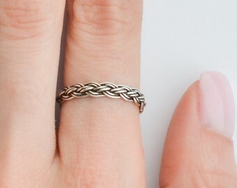 Sterling zilveren gevlochten ring voor vrouwen, eenvoudige sierlijke ring, minimalistische stapelbare vlechtring, dikke trouwring, duimring maat 5 6 7 8 9 10