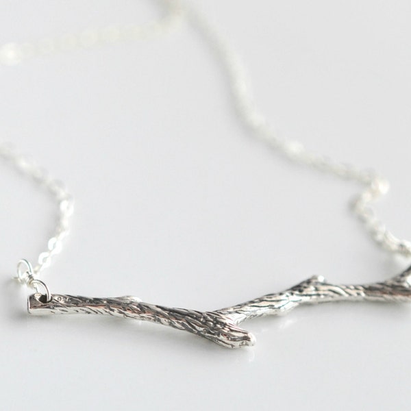 Tree Twig Branch Necklace, Sterling Silver Minimalist Jewelry, Nature Inspired Fall Bridesmaid Pendant, Everyday Casual Simple Layering Gift