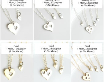 Gold or Sterling Silver Mother Daughter Necklace Set of 2 3 4 - Mothers Day Gift for Mom from Daughter - Matching Heart Birthday Jewelry