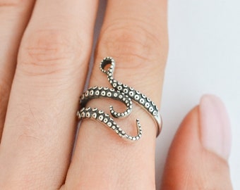 Sterling Silver Octopus Ring, Adjustable Tentacle Ring, Open Wrap Around Ring, Squid Ring, Punk Ring, Pirate Ocean Ring, Sea Witch Ring