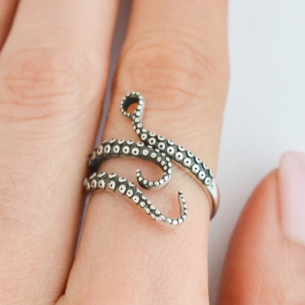 Sterling Silver Octopus Ring, Adjustable Tentacle Ring, Open Wrap Around Ring, Squid Ring, Punk Ring, Pirate Ocean Ring, Sea Witch Ring