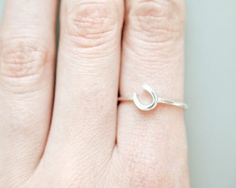 Sterling Silver Good Luck Ring - Simple Horseshoe Ring Lucky Horse Lover Gift Idea for Women Equestrian Jewelry For Her Size 5 6 7 8 9 10 11