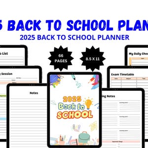 Può includere: Un planner per il ritorno a scuola 2025 con 66 pagine, che misura 8,5 x 11 pollici. Il planner include una lista di cose da fare, una sessione di studio, appunti, la mia lista di controllo giornaliera, un programma d'esame e una pagina di copertina con un tema colorato di ritorno a scuola.