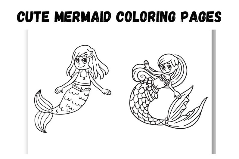 Cute Mermaid Coloring Book | Kids Activity Pages (digital Download) - Etsy