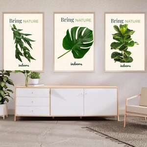 Pôsteres botânicos em aquarela – Conjunto de 3 estampas minimalistas de plantas, Monstera, eucalipto e figueira-lira, arte de parede, pôster impresso