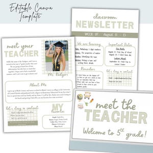 Gingham Teacher Bundle: Meet the Teacher Flyer, Newsletter, Presentation (Canva Template, Digital Download)